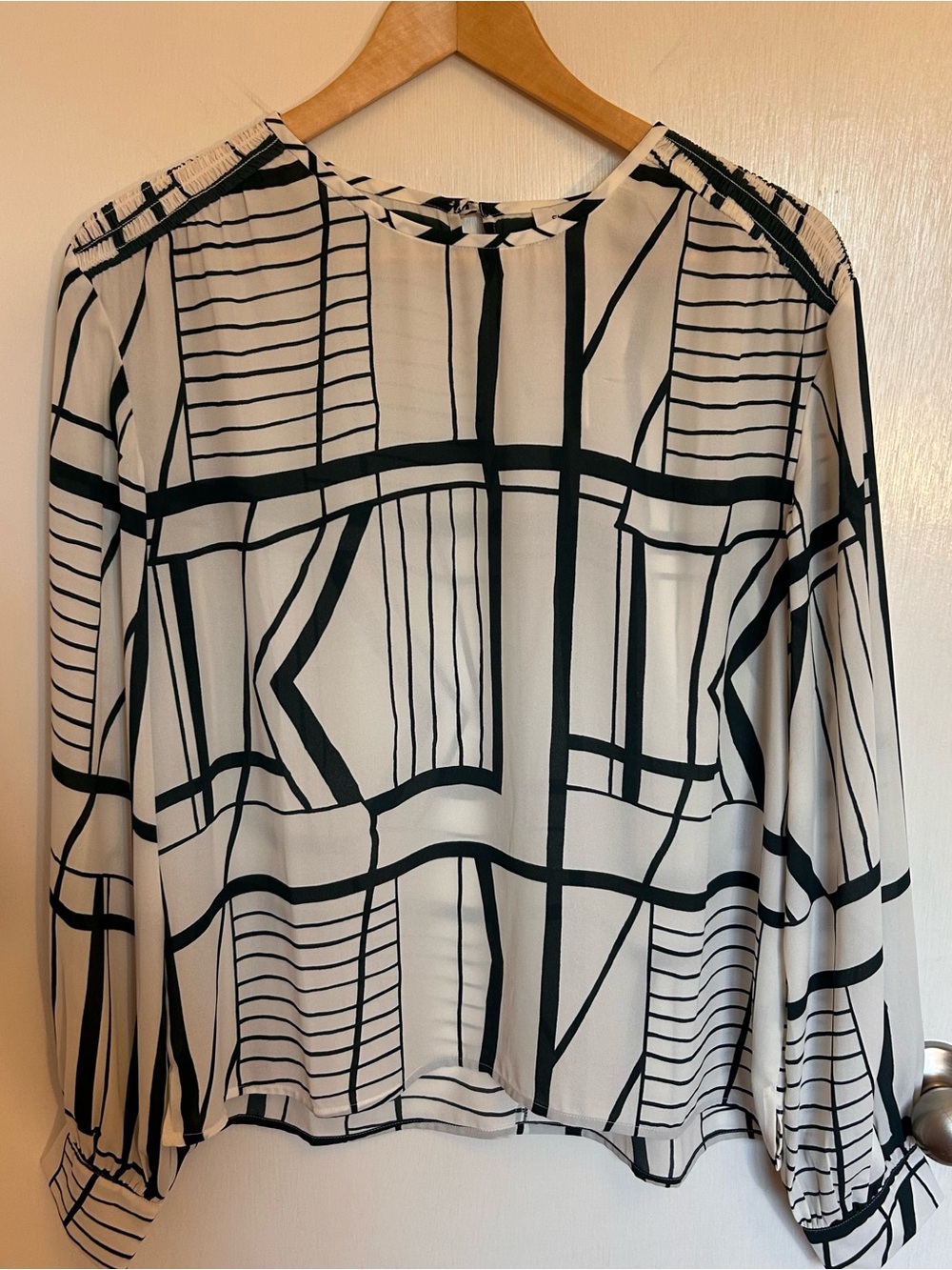 Club Monaco Green & White Geometric-Grid Blouse